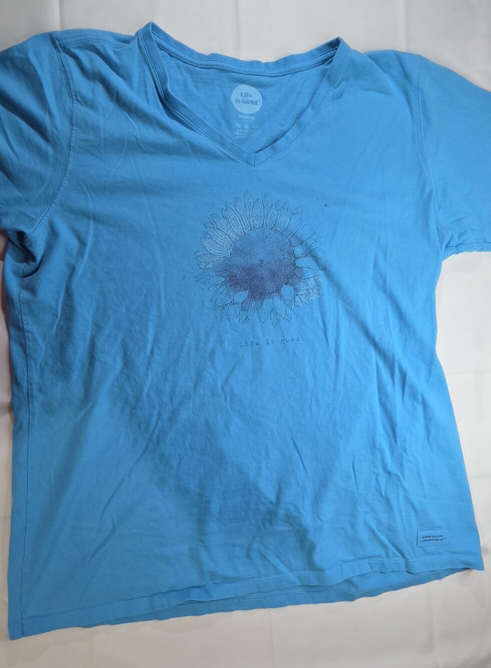 Life Is Good Women's Sunflower Graphic V-Neck Tee XL Blue Short Sleeve Sku 0312